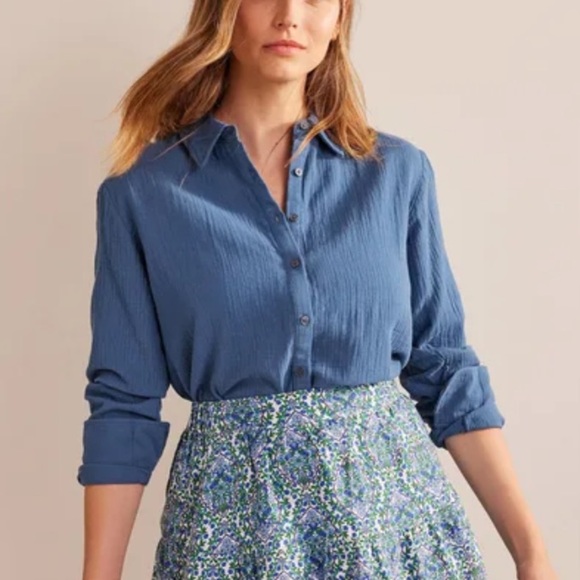 New! Boden cotton textured button down shirt blue plus size nwt 20223 - Picture 3 of 13